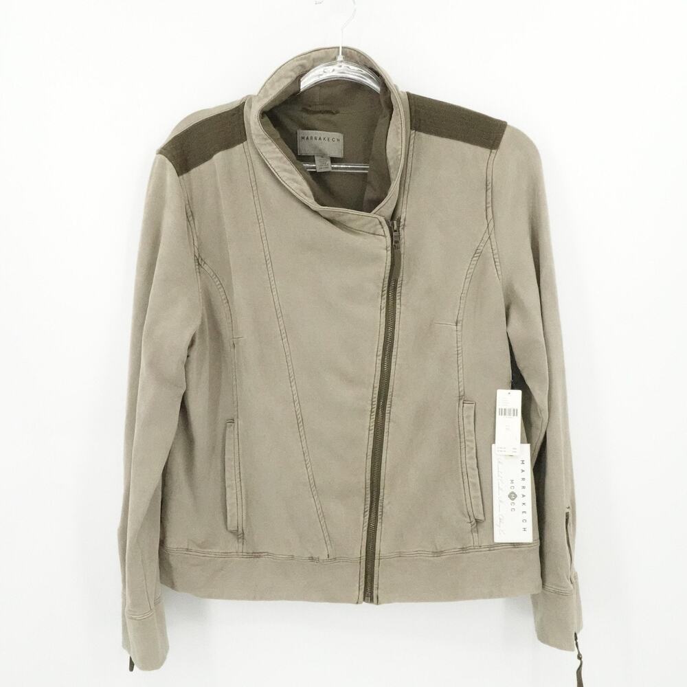Marrakech Jacket Womens XL Taupe Moto Utility Style Full Zip Stretch Pockets New